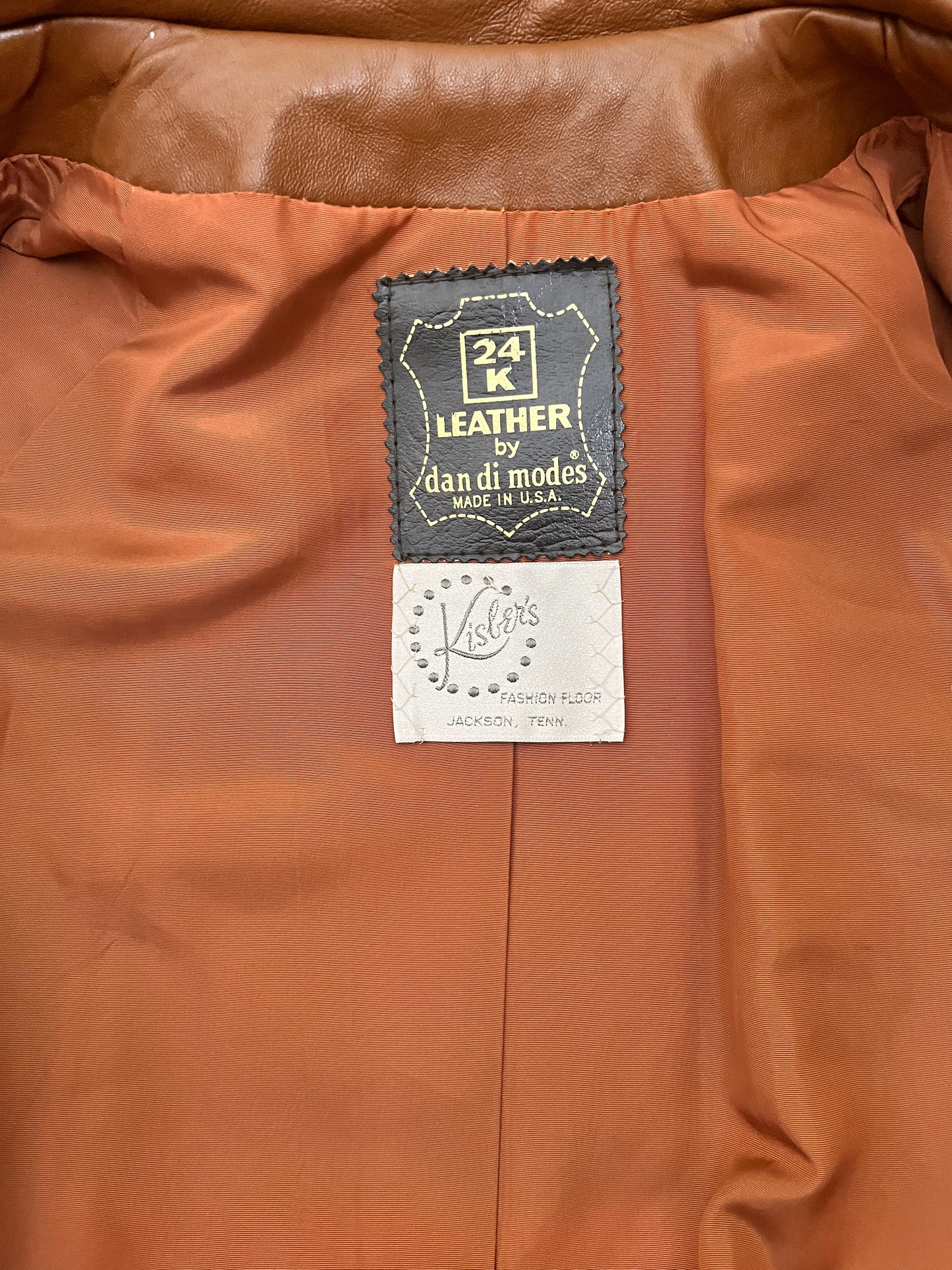 cognac leather 70s coat, US M