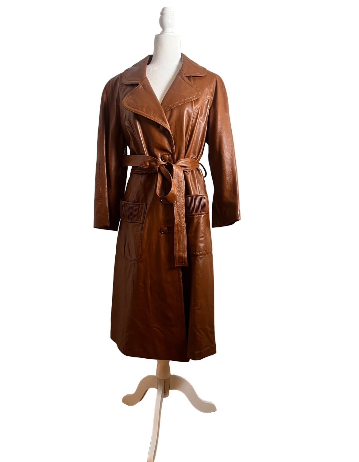 cognac leather 70s coat, US M