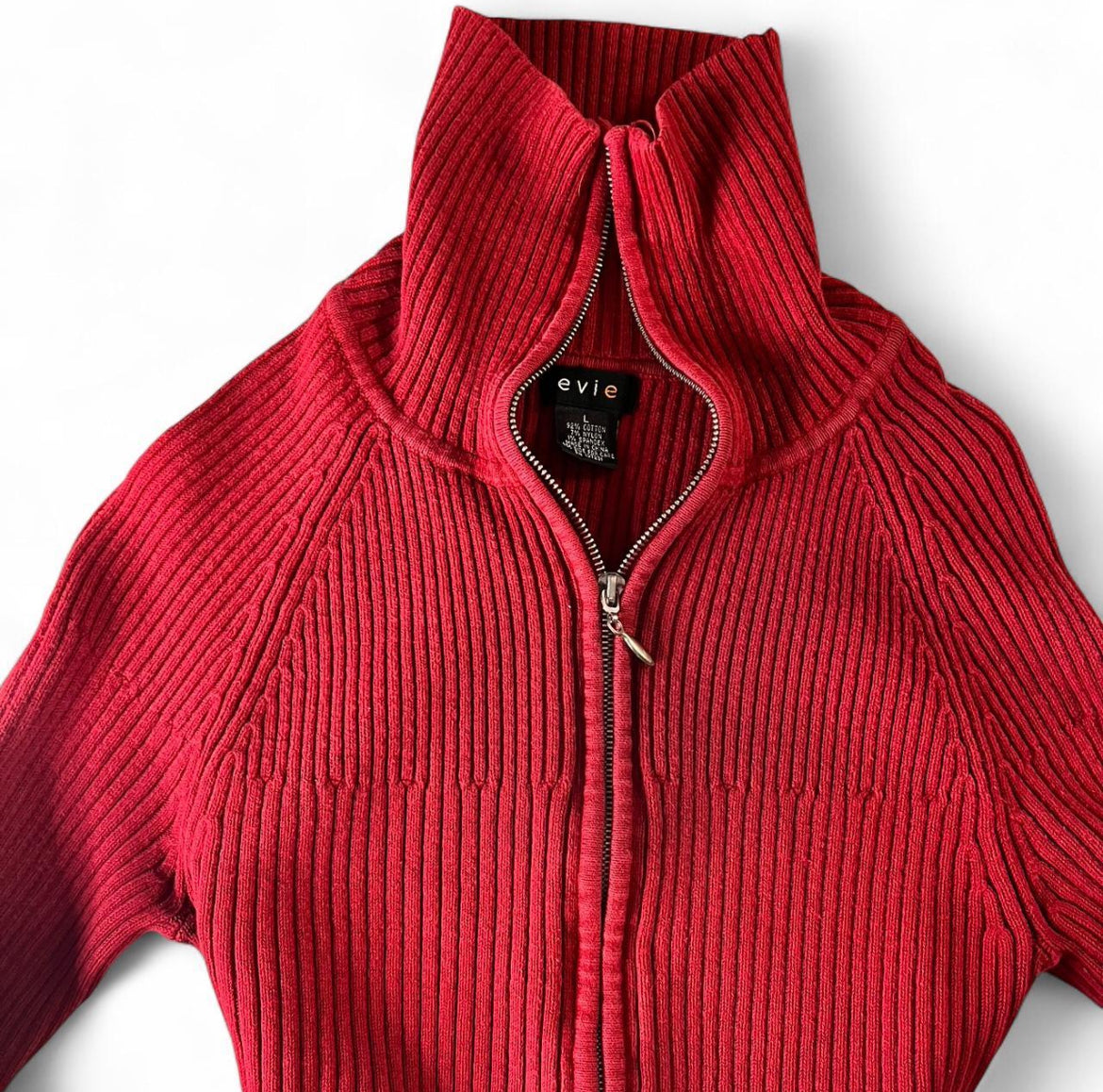 red zip up sweater, size M