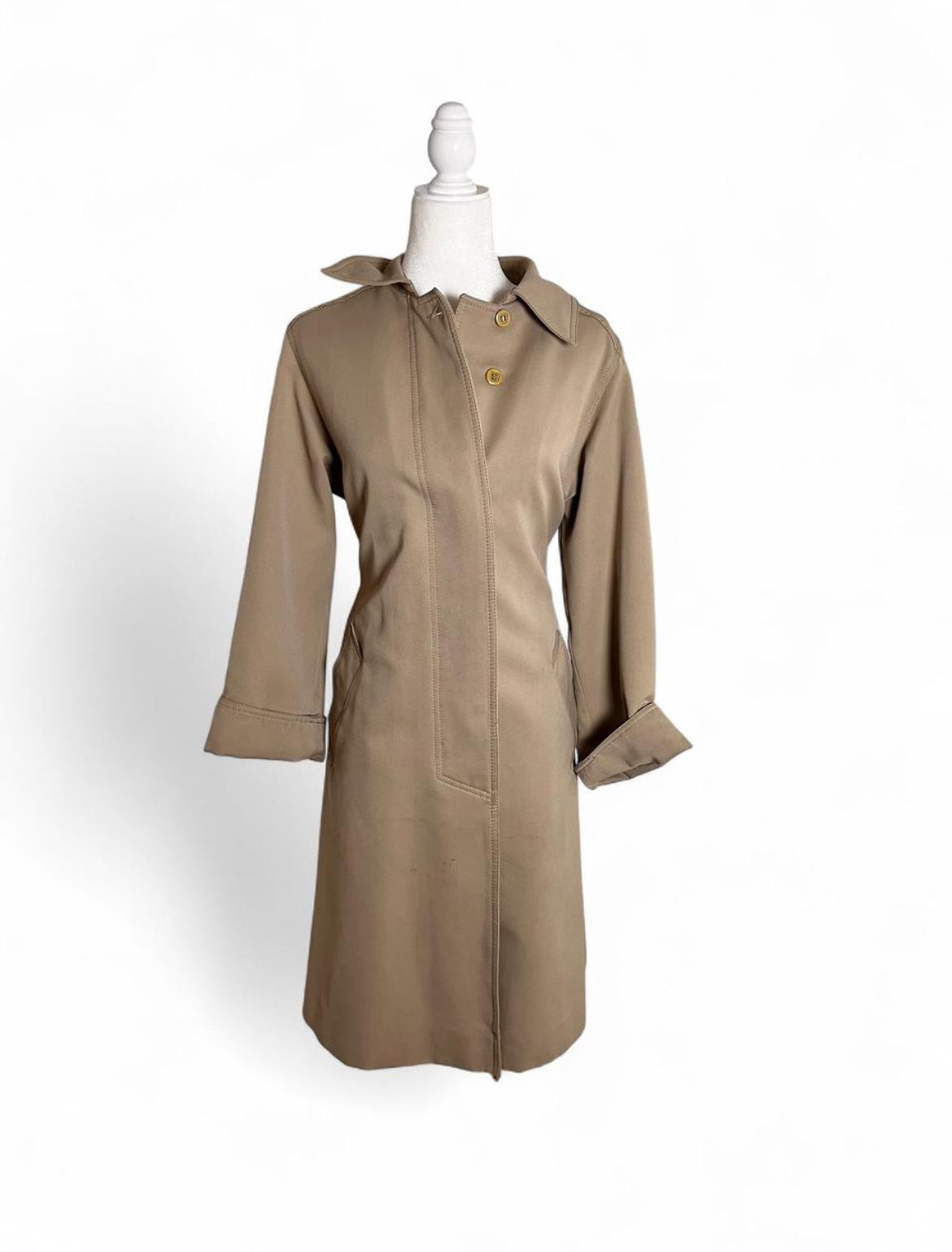 70s tan belted trench, size L