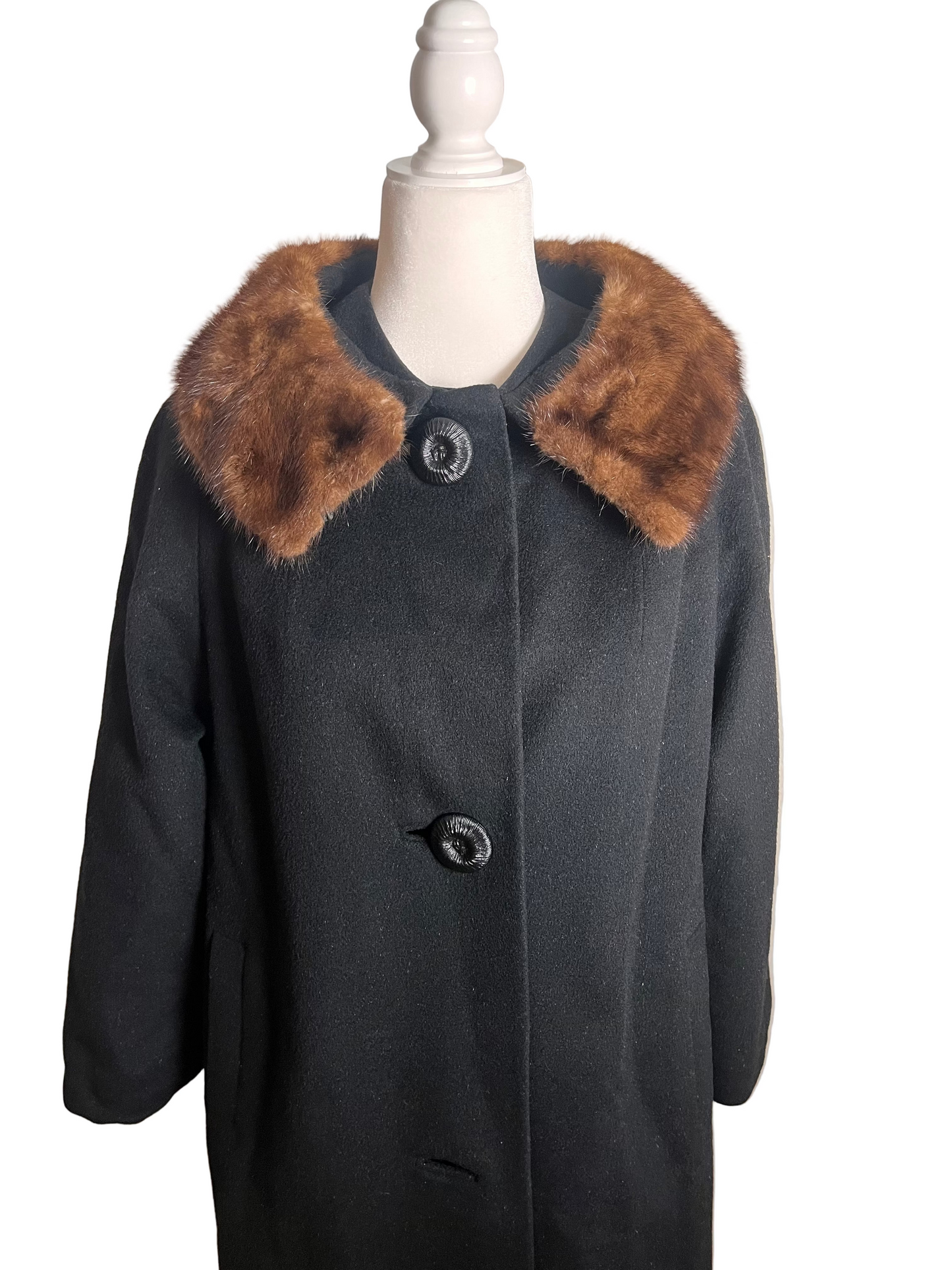 50s wool swing coat with mink collar, sz M
