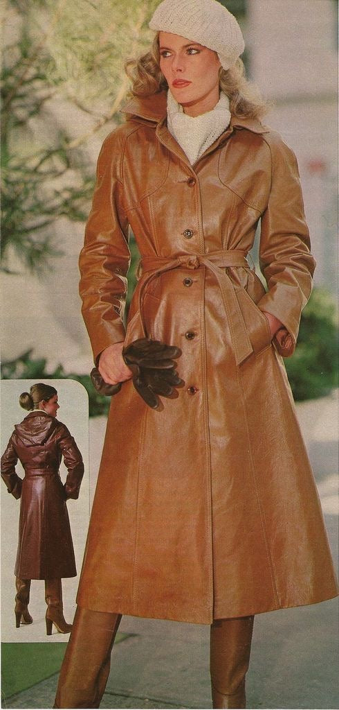 cognac leather 70s coat, US M
