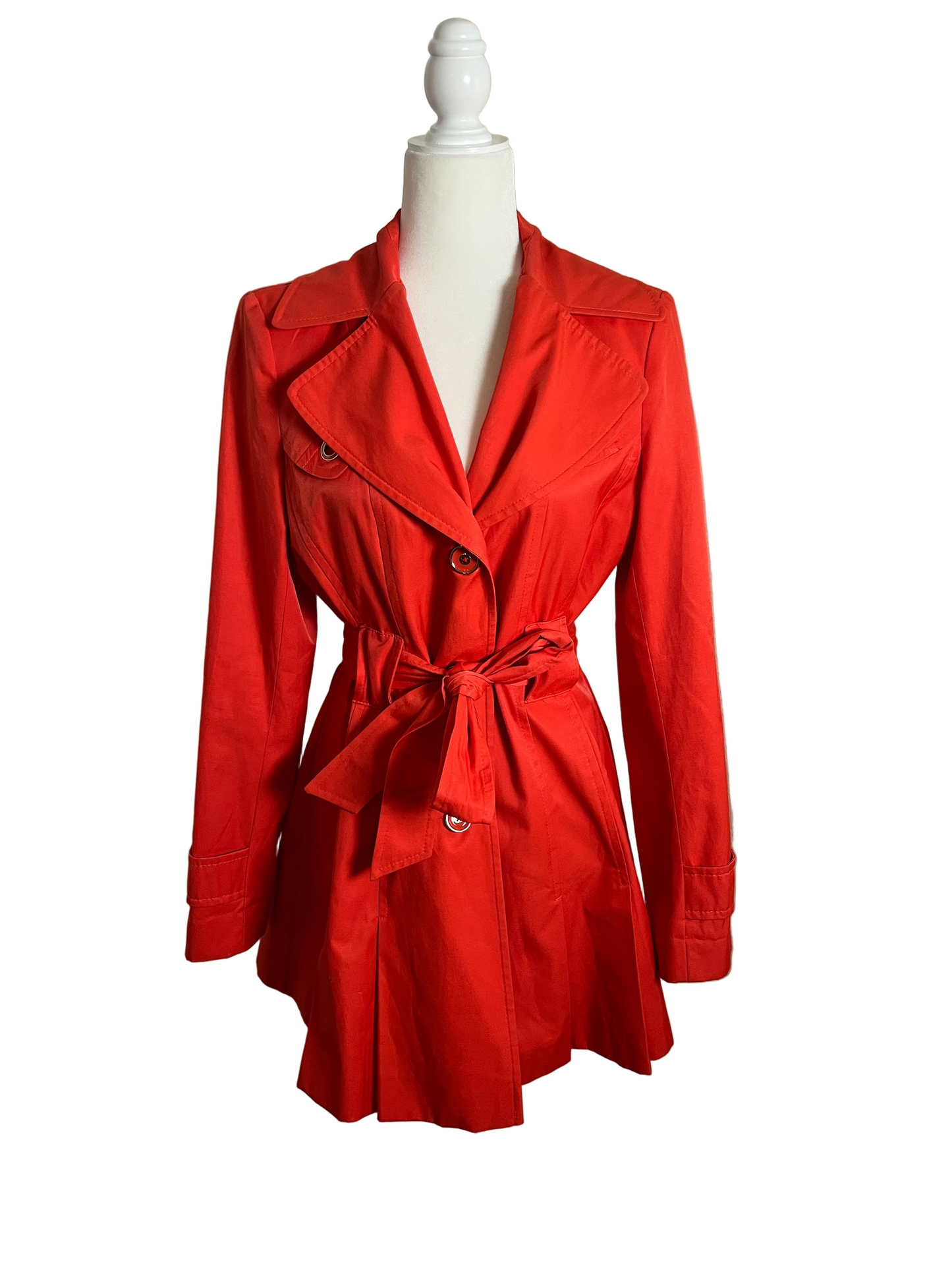 bright red trench coat, size M