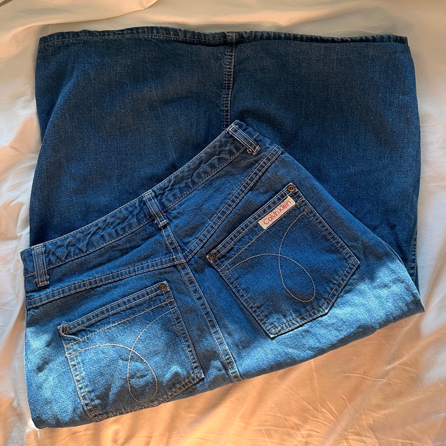 americana denim Calvin Klein midi skirt, 28"