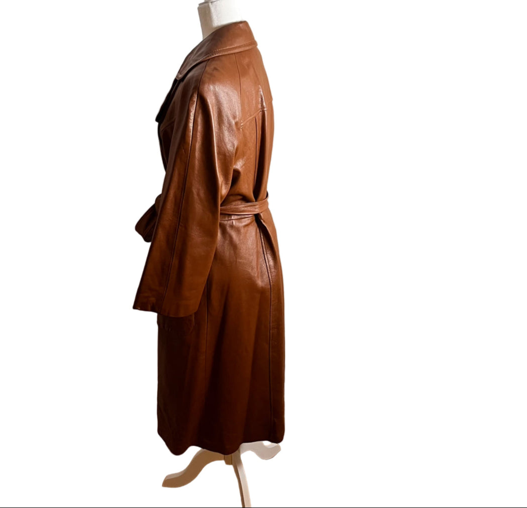 cognac leather 70s coat, US M