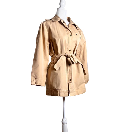 80s belted tan canvas coat, size M