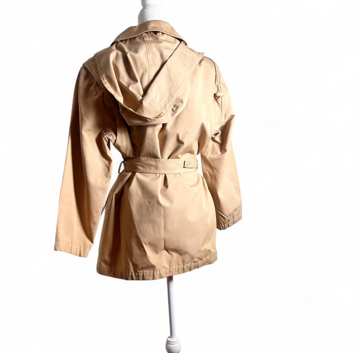 80s belted tan canvas coat, size M