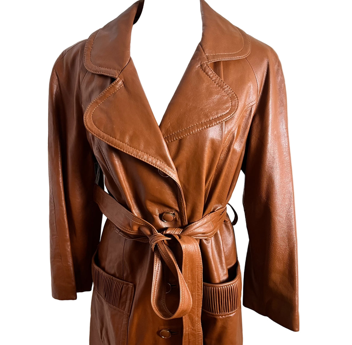 cognac leather 70s coat, US M