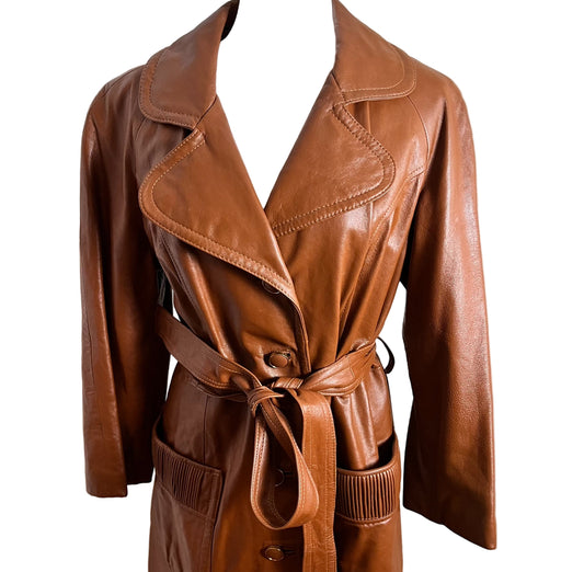 cognac leather 70s coat, US M