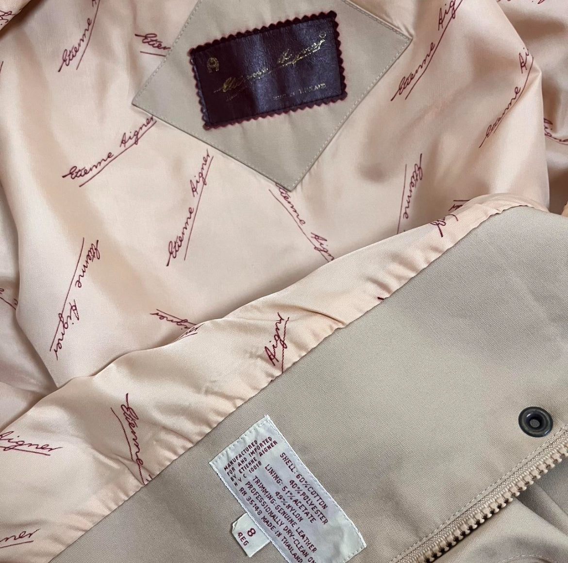 80s belted tan canvas coat, size M