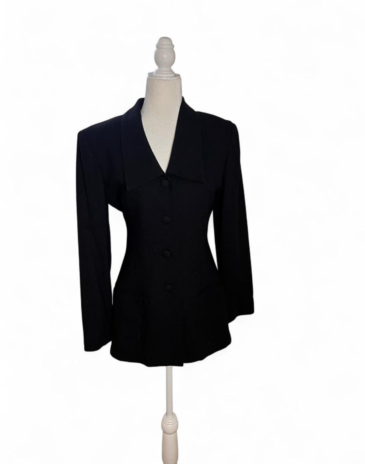 90s custom black blazer, size M-L