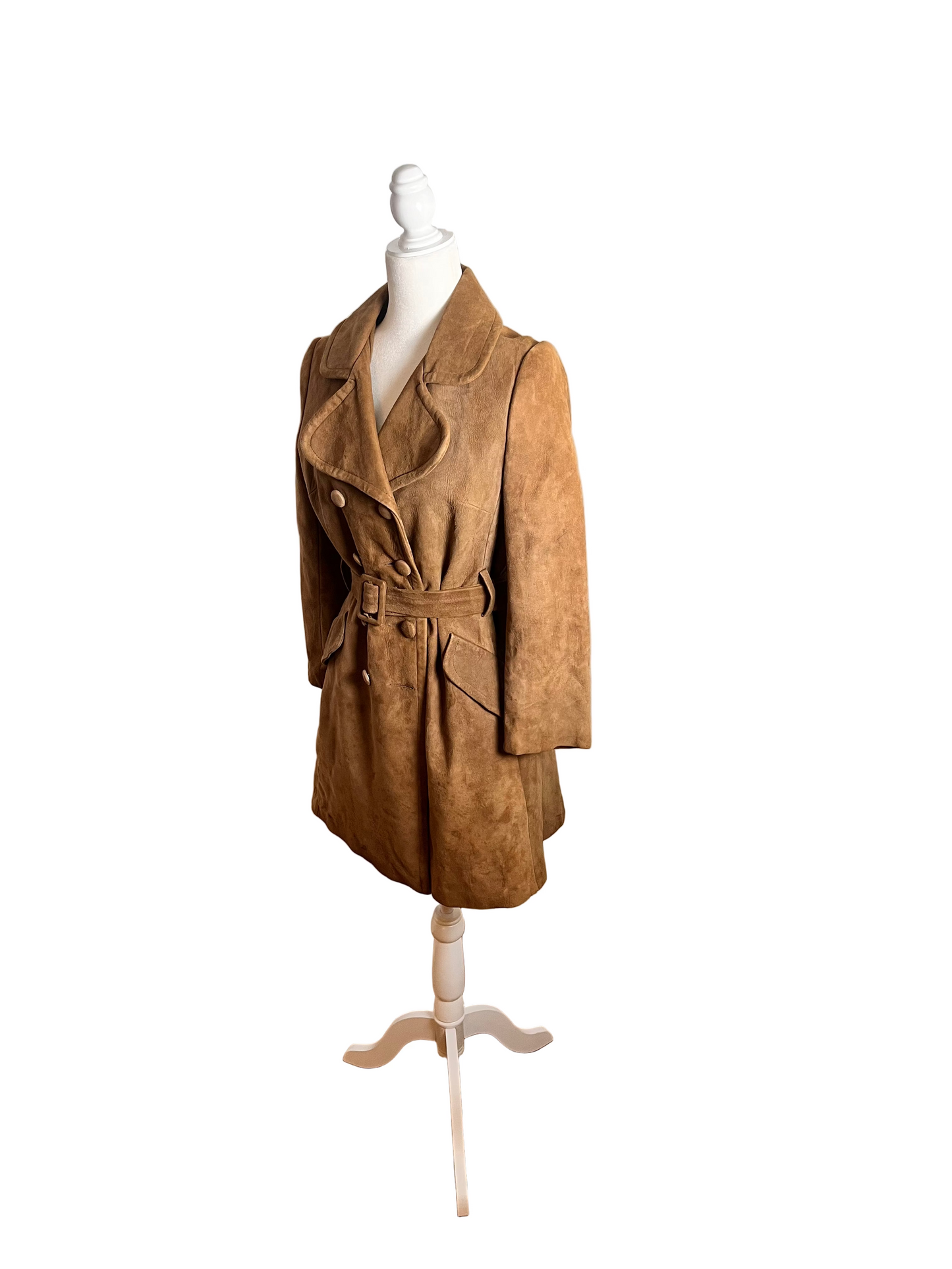 suede camel coat 1970s, size S