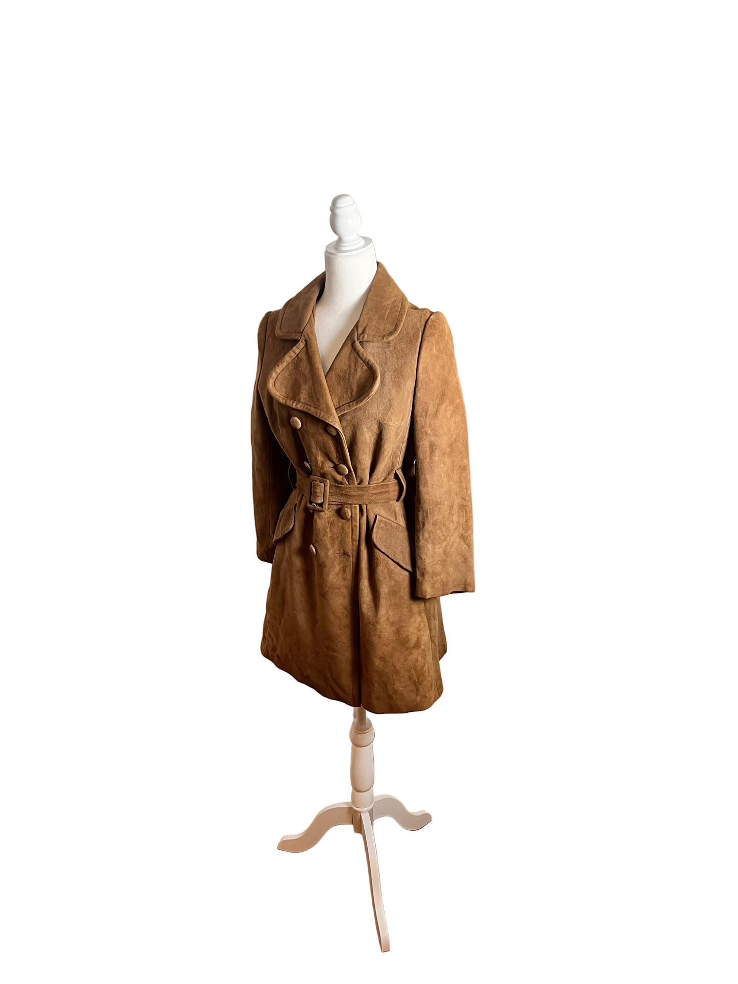 suede camel coat 1970s, size S