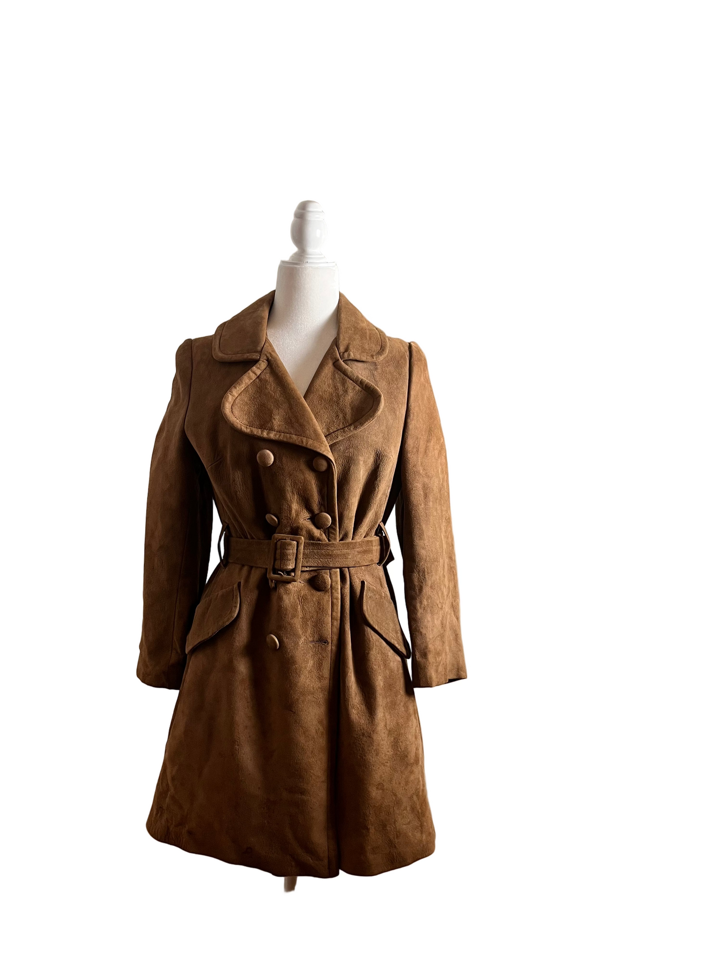 suede camel coat 1970s, size S