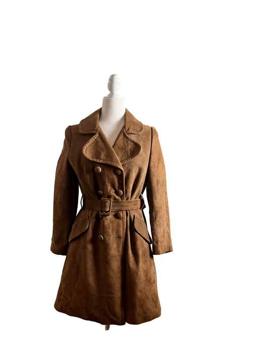 suede camel coat 1970s, size S