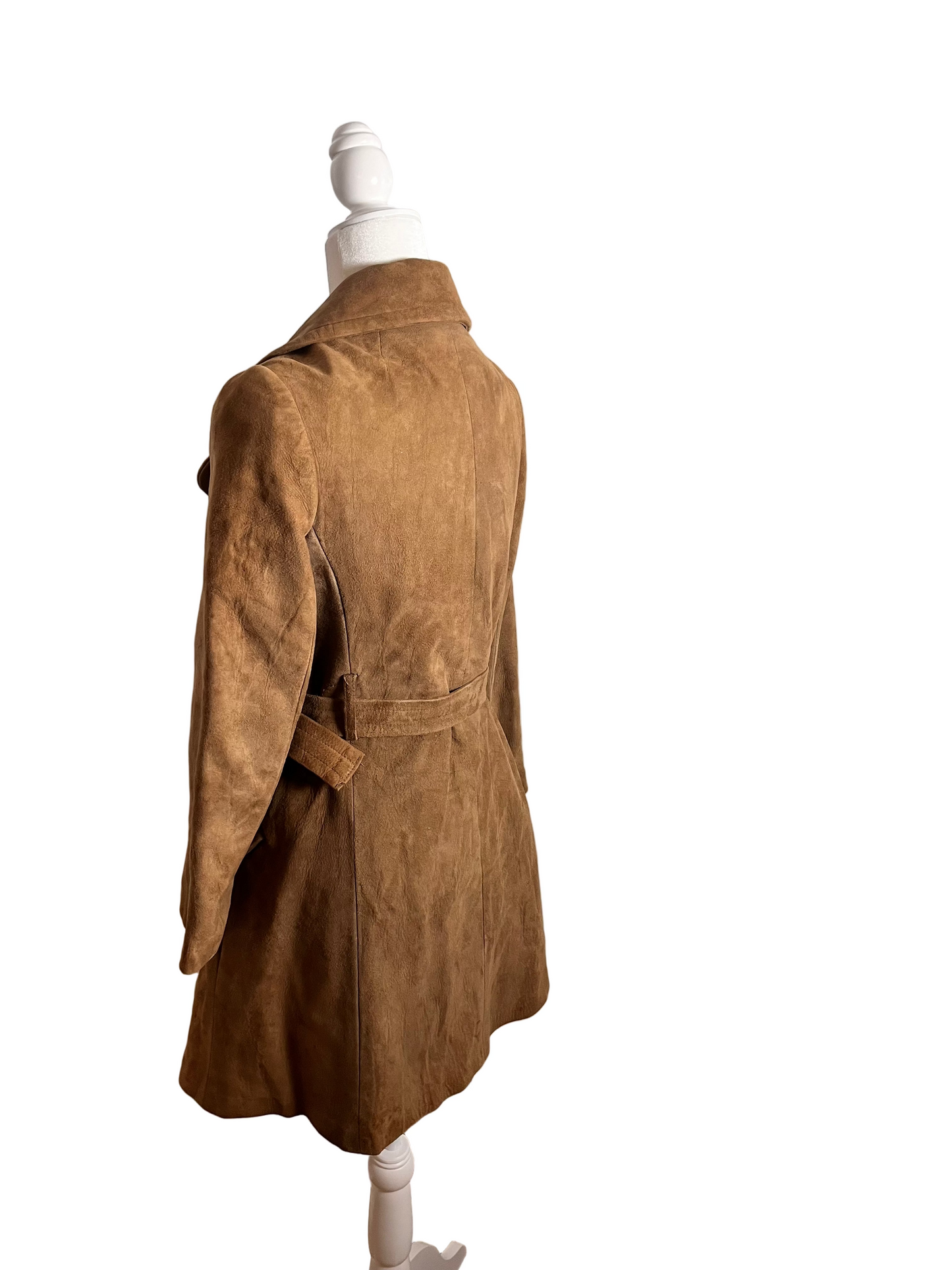 suede camel coat 1970s, size S