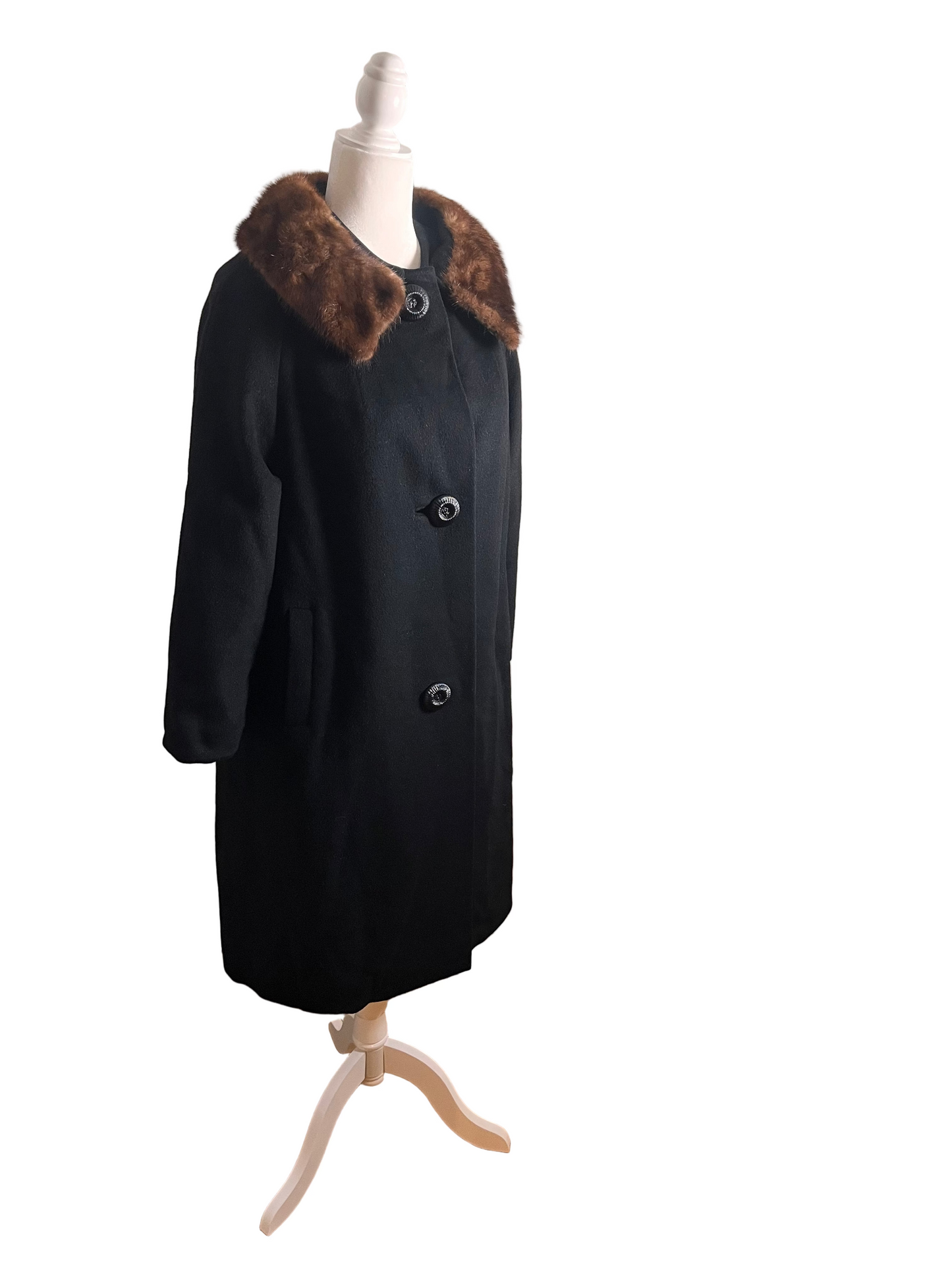 50s wool swing coat with mink collar, sz M