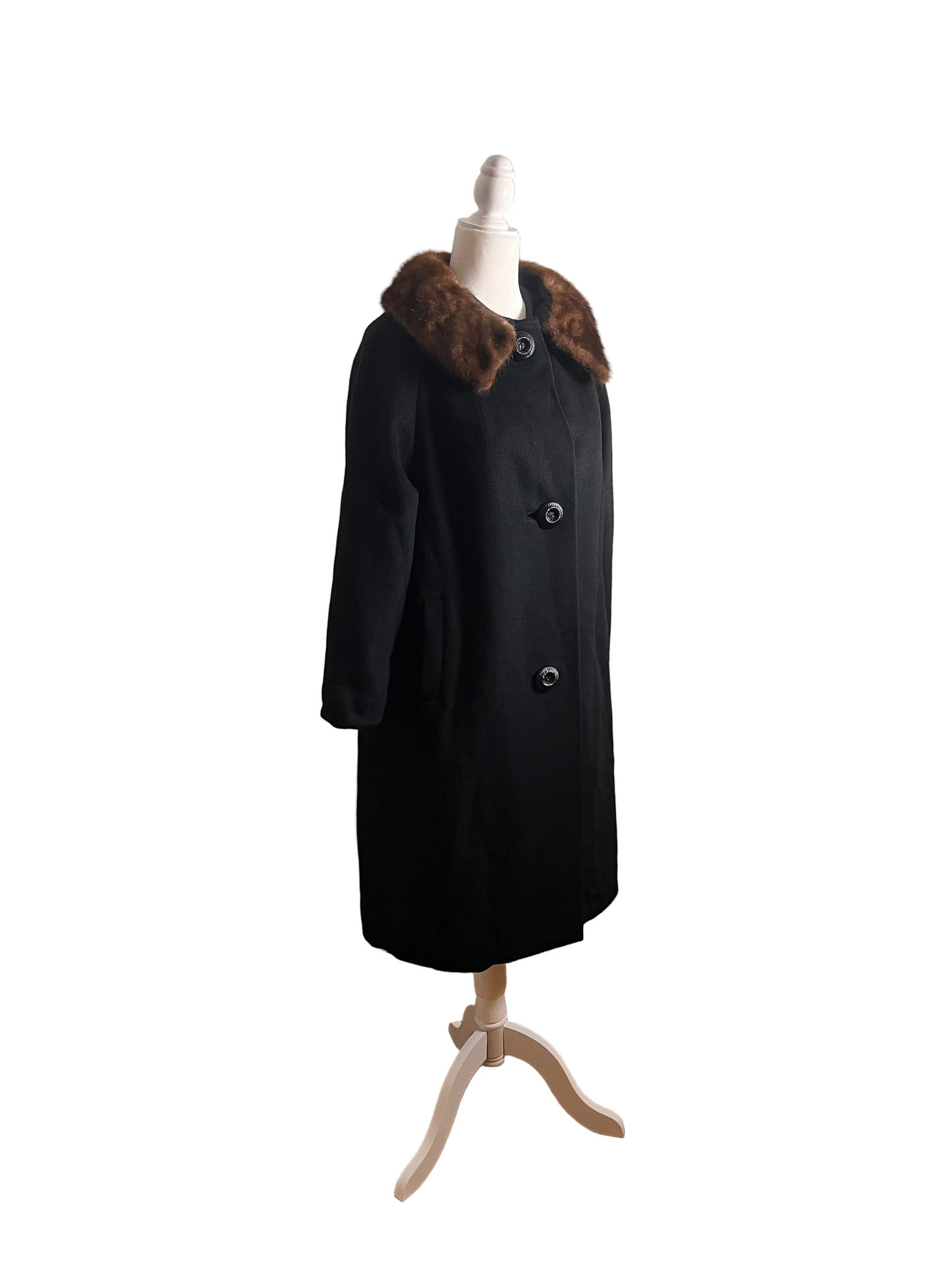 50s wool swing coat with mink collar, sz M