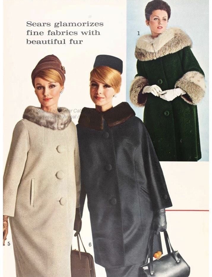 50s wool swing coat with mink collar, sz M