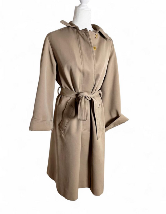 70s tan belted trench, size L