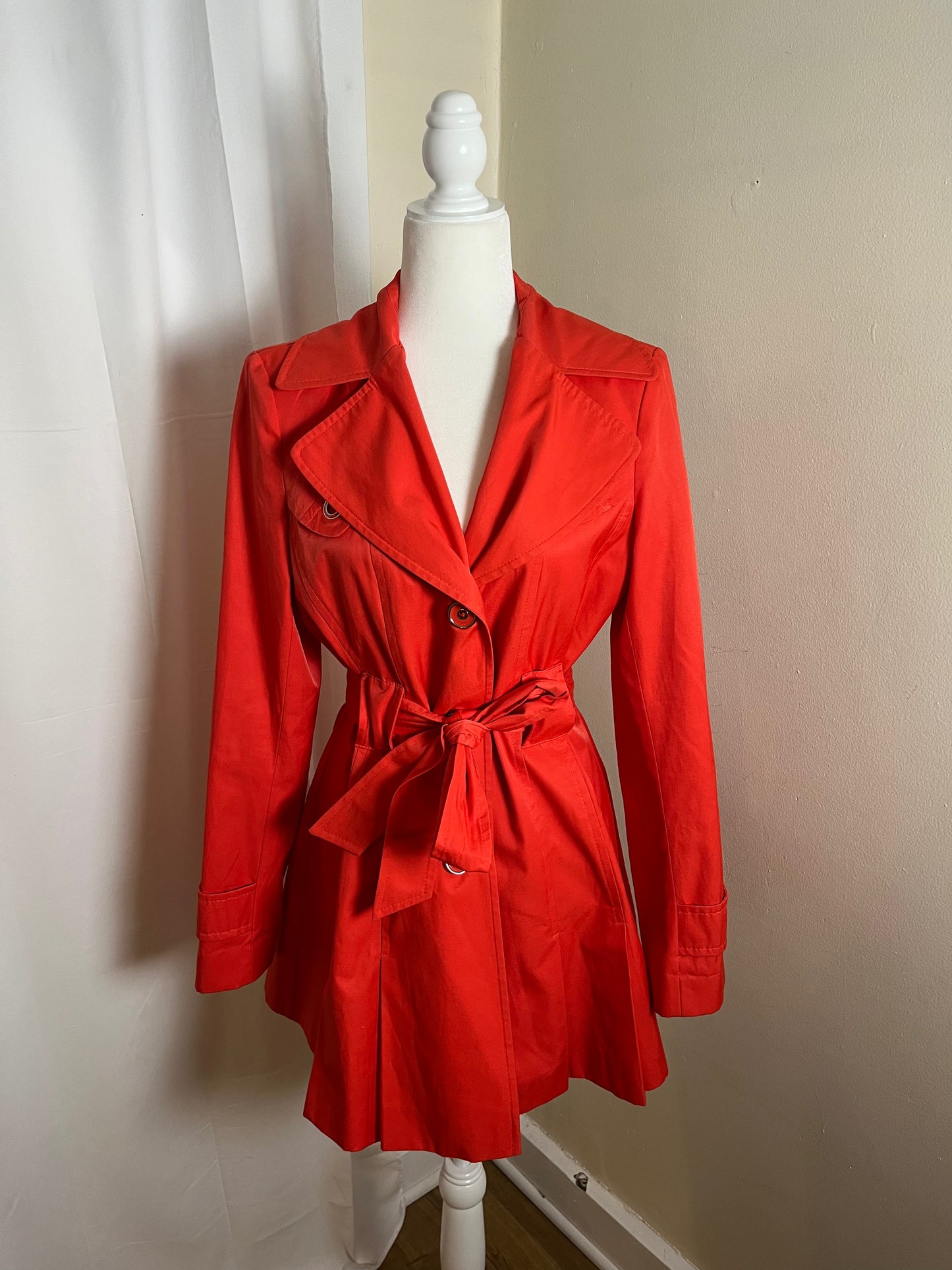 bright red trench coat, size M