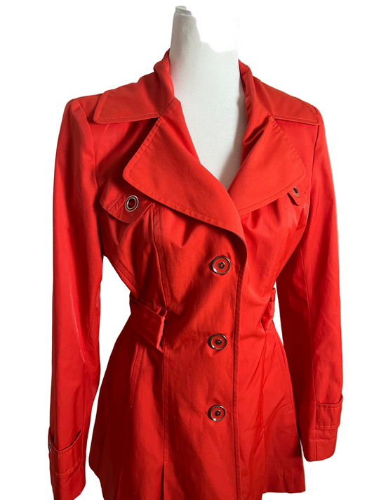bright red trench coat, size M