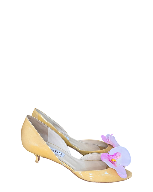 Butter Yellow Orchid Dainty Kitten Heel, US 7.5-8
